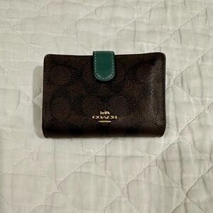Coach Dark Brown and Hunter Green Signature Wallet